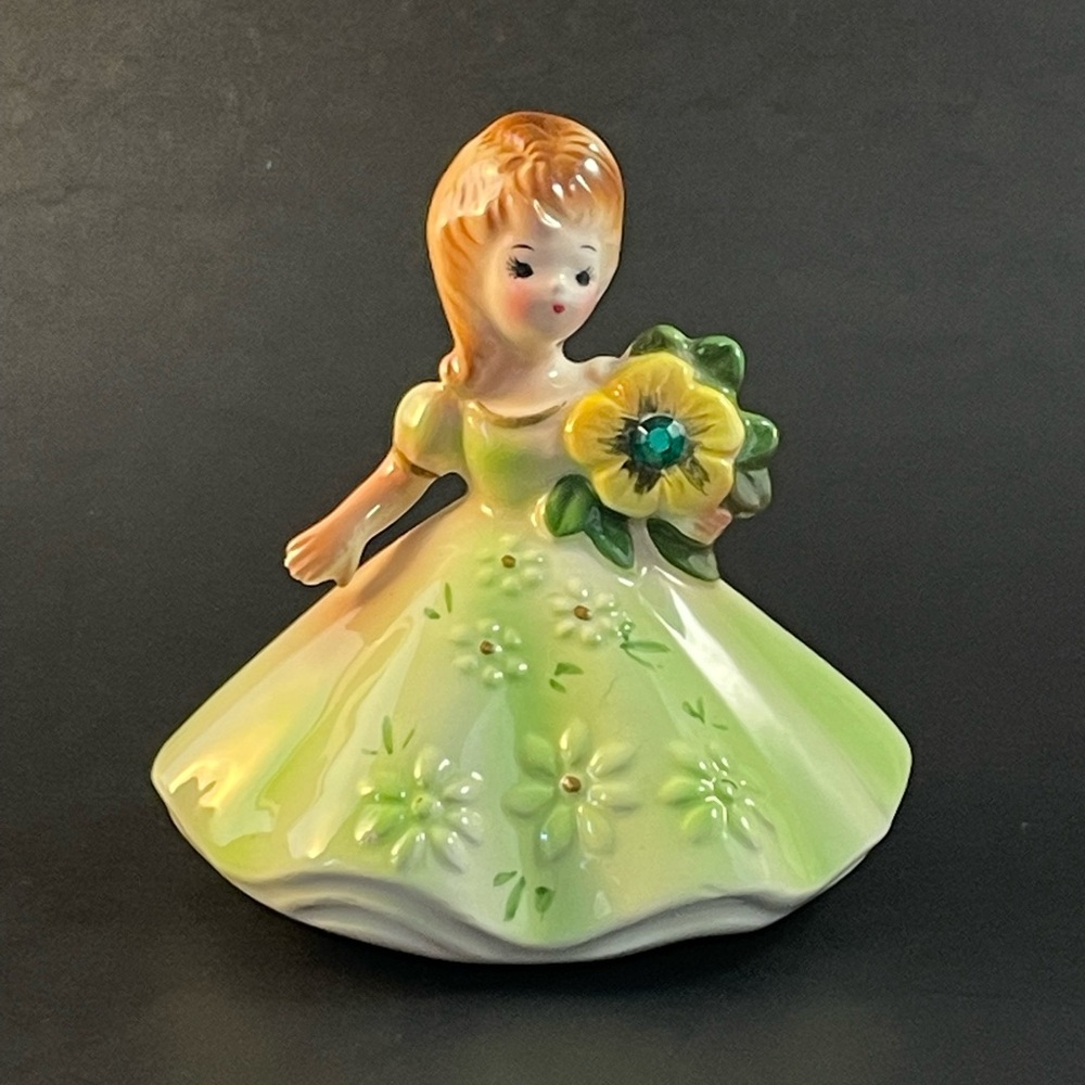 Vintage Josef Originals May Emerald Green Birthstone Figurine